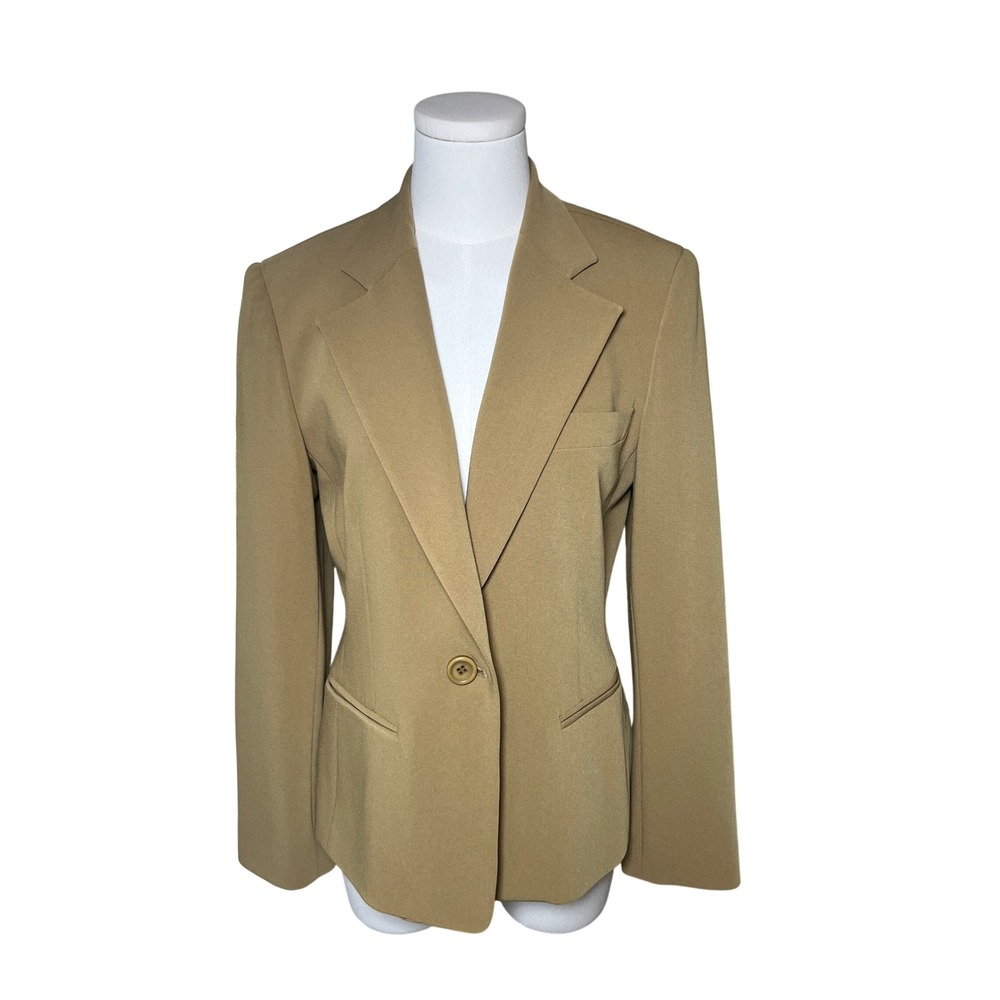 Camel Tailored Career Blazer Single Button Triacetate Minimalist Size 4